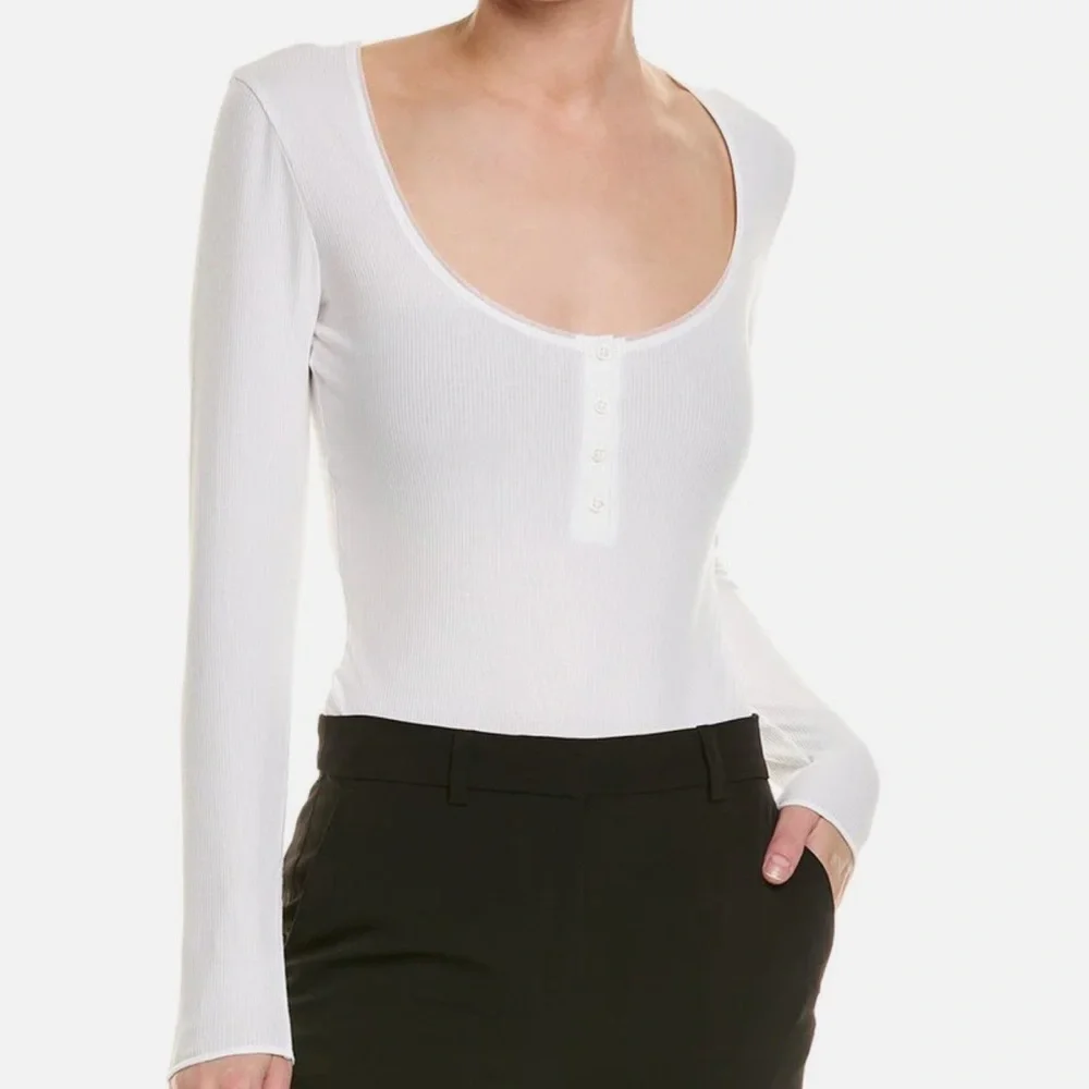 Wolford White Ribbed Long Sleeve Henley Bodysuit - Picture 7 of 16